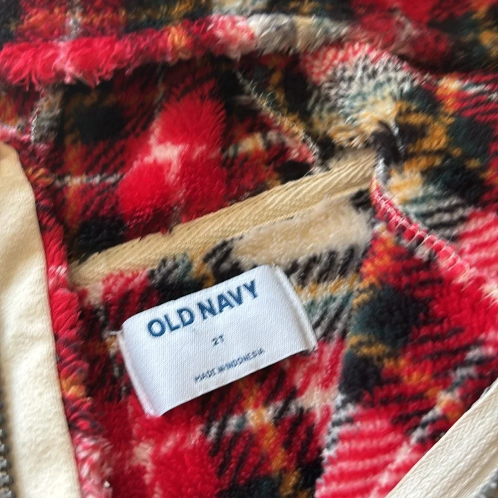 Old Navy Red Plaid Fuzzy Jacket